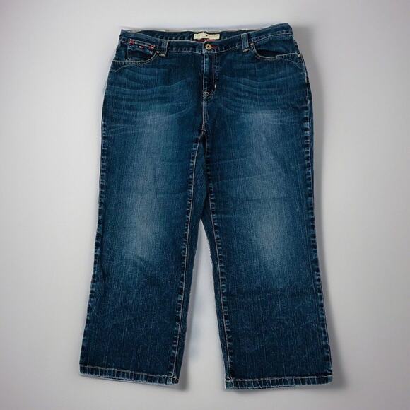 TOMMY HILFIGER Jeans Womens 36X24 Hipster Boot Whiskered Blue Stretch Cropped - Picture 1 of 16